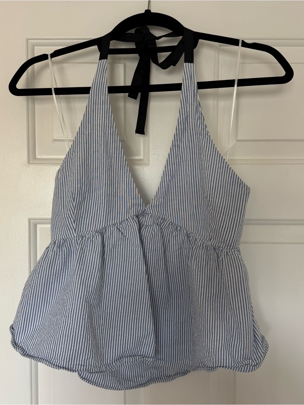 Zara Blue and White Striped Halter Peplum Tank